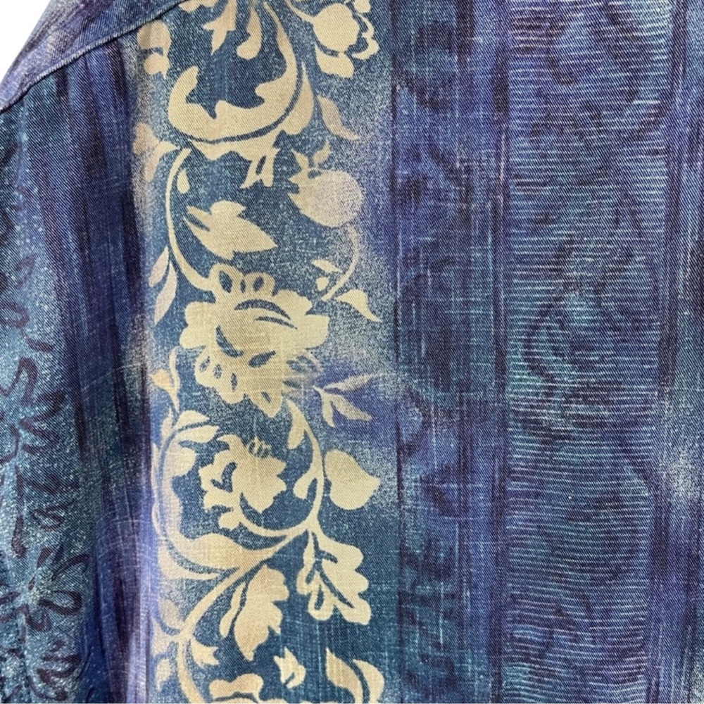 Vintage Floral Stripe Hawaiian Shirt XL Blue Tan - Picture 4 of 10